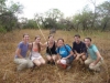 2012-13 Fellows (from left to right) Sarah Richards, Kelly Souls, Meredith Ragno, Sachi Lake, Bjorn Whitmore & Michael Arnst rhino trekking in Uganda.