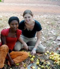 Meredith Ragno with a cashew worker she interviewed.