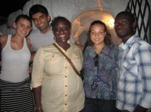 Lisa Hendirckson, Nabil Hashmi, Akornefa Akyea and Shameika on a Francophone excursion with their French instructor.