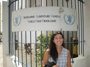 Elizabeth in front of her office at the World Food Programme.