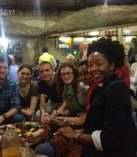 PiAf Fellows David, Elise, Alex, Kristin + friend Sarah & Bev eating more than reasonably possible at famed cultural restaurant Yod Abyssinia