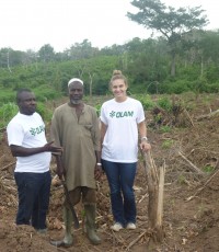 Alex (right) with a cashew farmer in his newly planted field