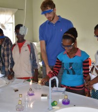 Supervised fun (burning magnesium) in James'  grade 7 Chemistry lab.