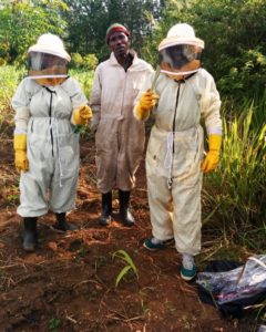 Gabriella, Amooti, and Vallence suited up in Bigodi.